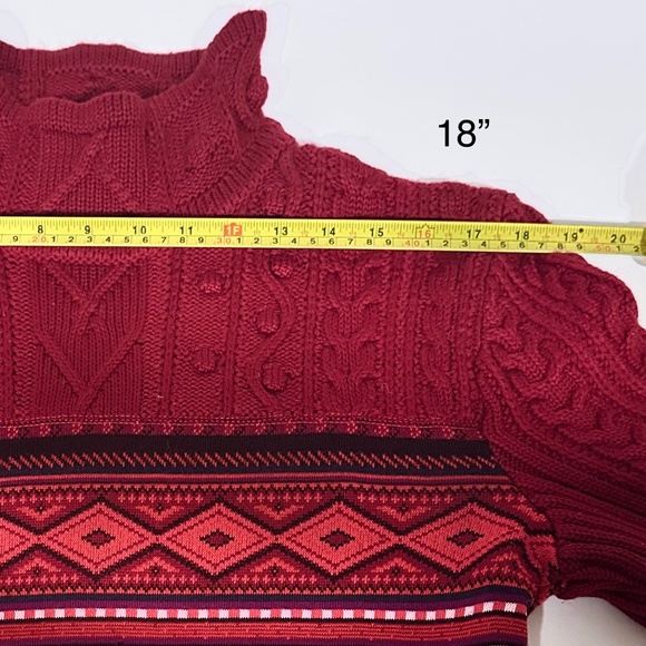 Vintage Women Merino Wool Red Cable Knit Nordic Print Fitted Sweater Designer - Picture 7 of 10